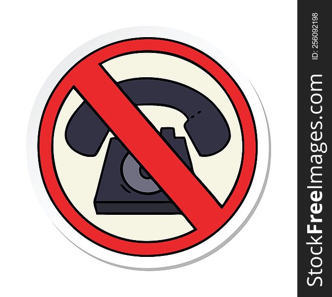 sticker of a cute cartoon no phones allowed sign