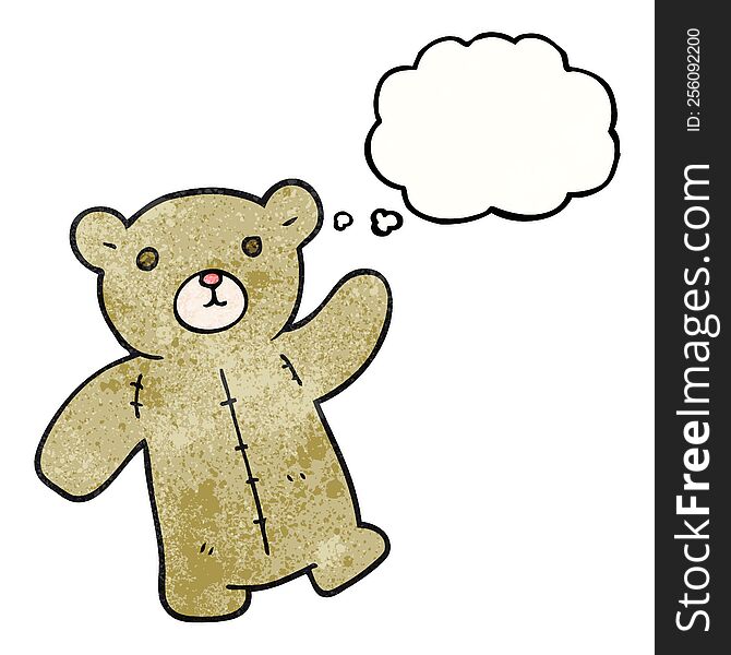 freehand drawn thought bubble textured cartoon teddy bear