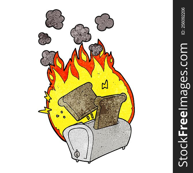 freehand textured cartoon burning toaster