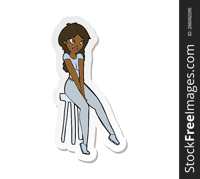 Sticker Of A Cartoon Pretty Girl On Stool