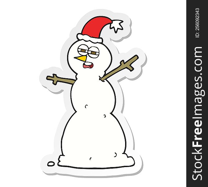 Sticker Of A Cartoon Unhappy Snowman