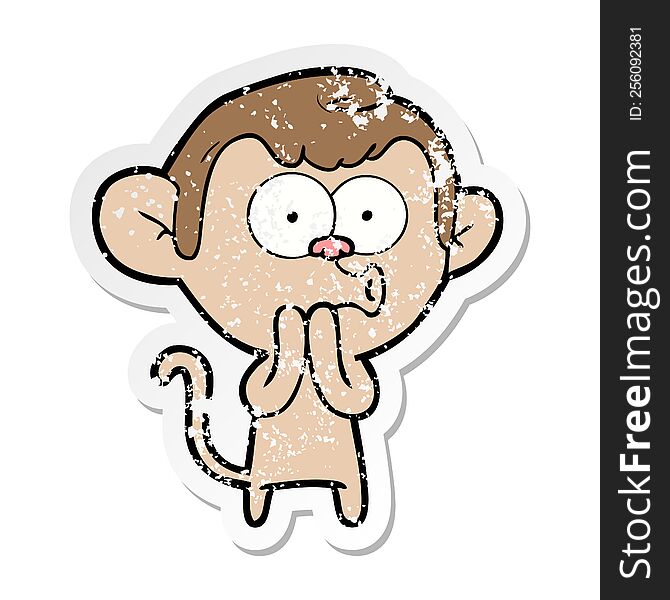 Distressed Sticker Of A Cartoon Hooting Monkey