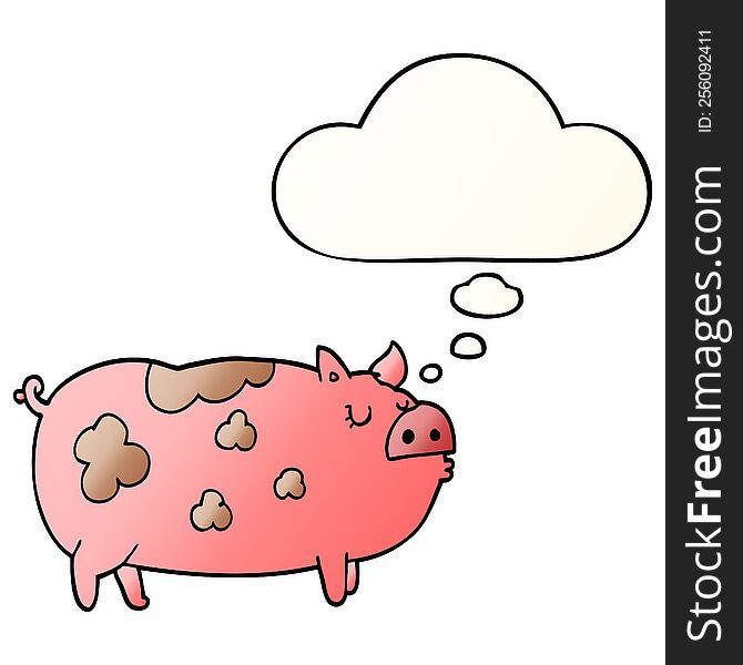 Cartoon Pig And Thought Bubble In Smooth Gradient Style