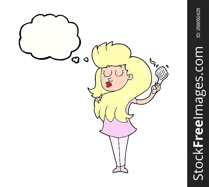 Thought Bubble Cartoon Woman Brushing Hair