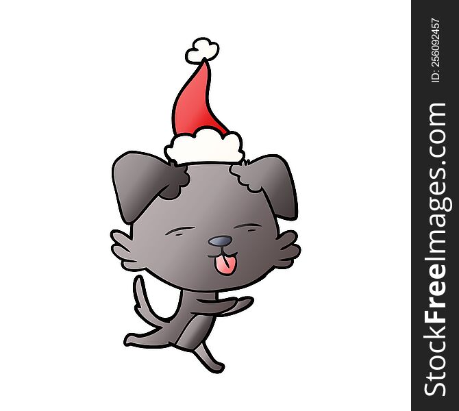 Gradient Cartoon Of A Dog Sticking Out Tongue Wearing Santa Hat