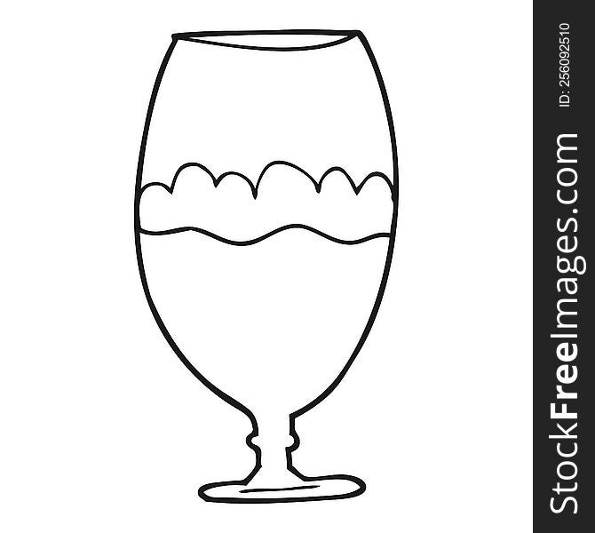 freehand drawn black and white cartoon beer in glass