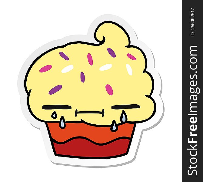 Sticker Cartoon Of A Crying Cupcake