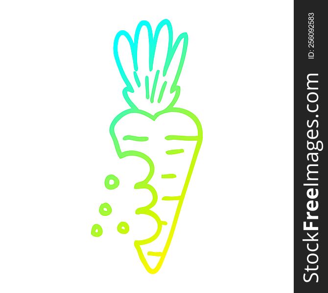 cold gradient line drawing of a cartoon carrot with bite marks
