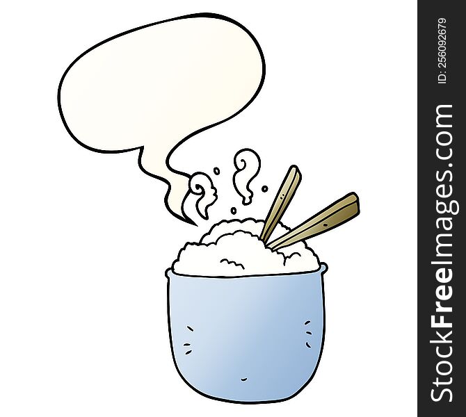 Cartoon Bowl Of Rice And Speech Bubble In Smooth Gradient Style