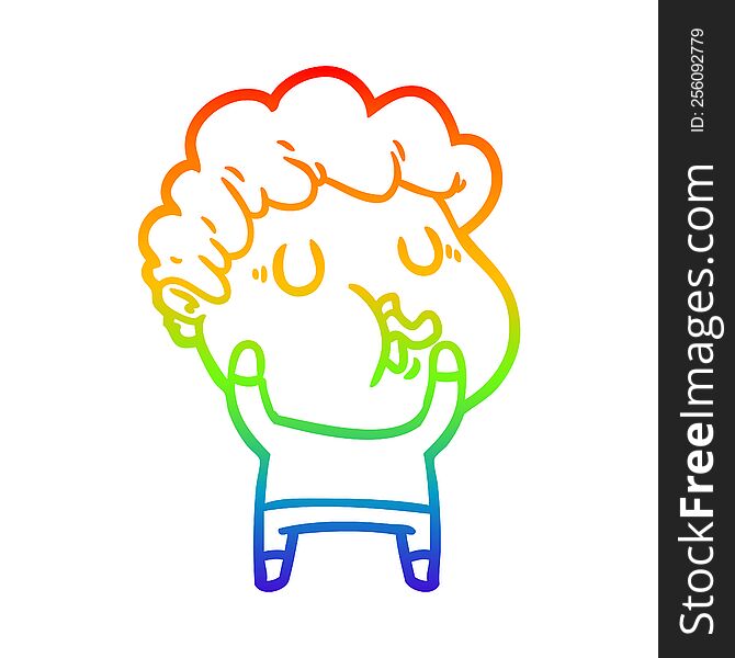 Rainbow Gradient Line Drawing Cartoon Man Pulling Face