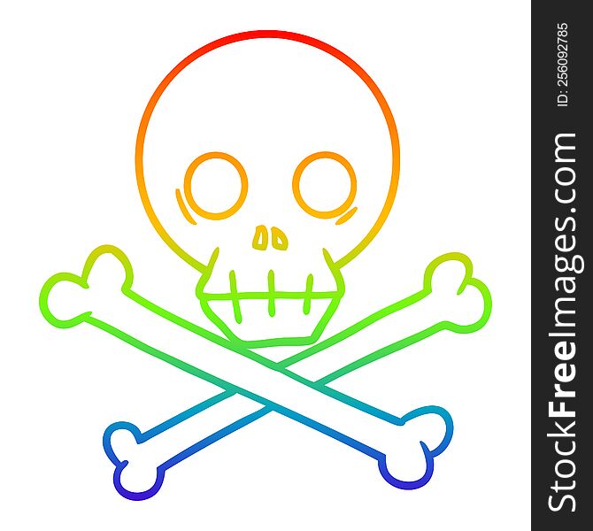 Rainbow Gradient Line Drawing Cartoon Skull And Crossbones