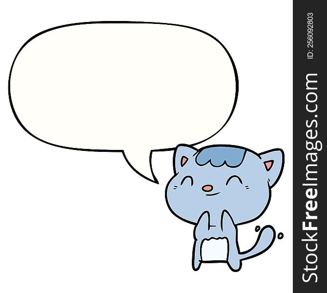 Cute Cartoon Happy Little Cat And Speech Bubble