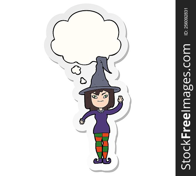 Cartoon Witch And Thought Bubble As A Printed Sticker