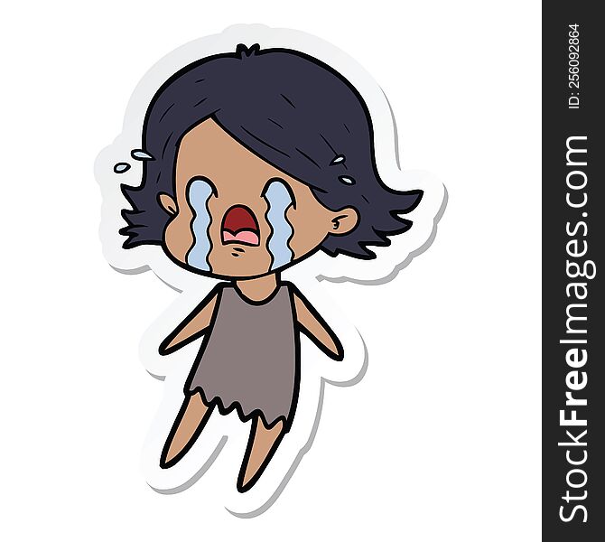sticker of a cartoon woman crying