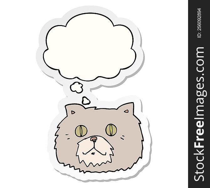 Cartoon Cat Face And Thought Bubble As A Printed Sticker