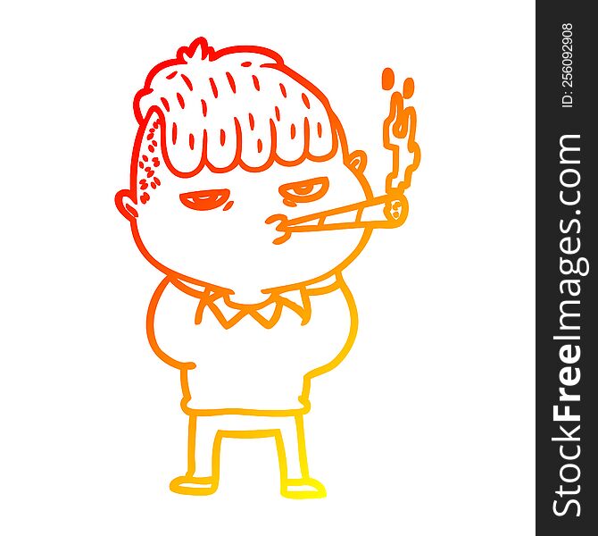 Warm Gradient Line Drawing Cartoon Man Smoking