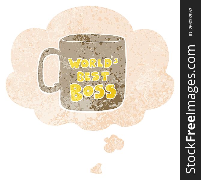 Worlds Best Boss Mug And Thought Bubble In Retro Textured Style