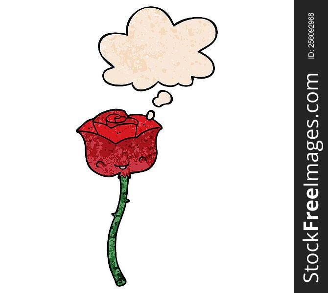 cartoon rose with thought bubble in grunge texture style. cartoon rose with thought bubble in grunge texture style