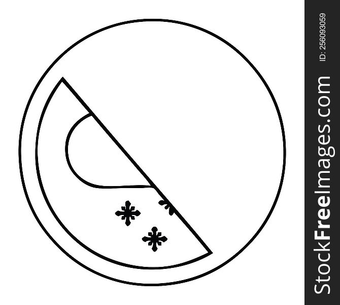 line drawing cartoon of a snow cloud warning sign