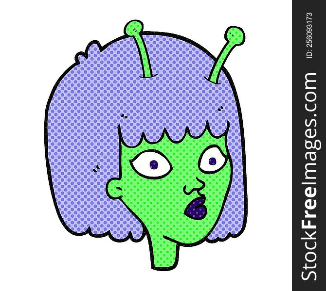 freehand drawn cartoon female alien