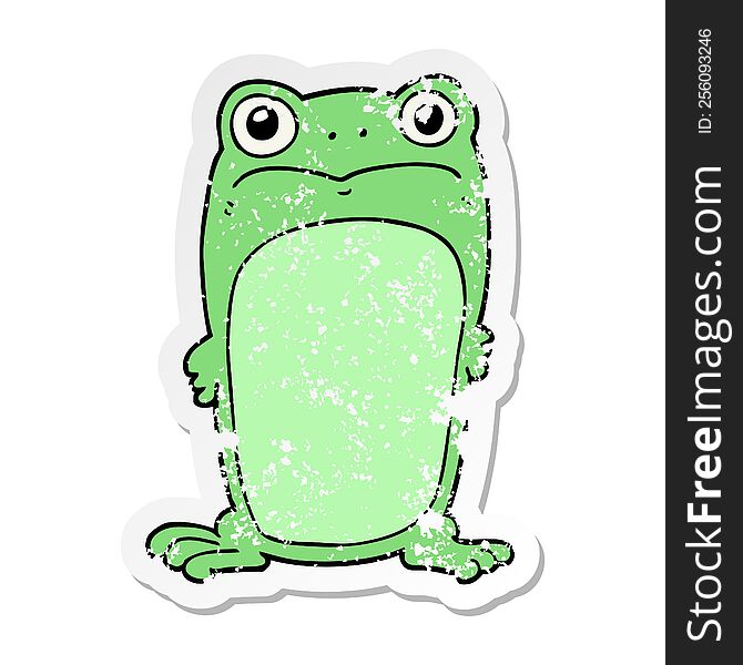 distressed sticker of a cartoon staring frog