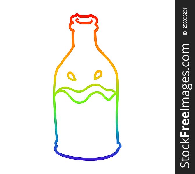 rainbow gradient line drawing of a cartoon milk bottle
