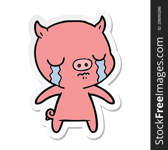 Sticker Of A Cartoon Pig Crying