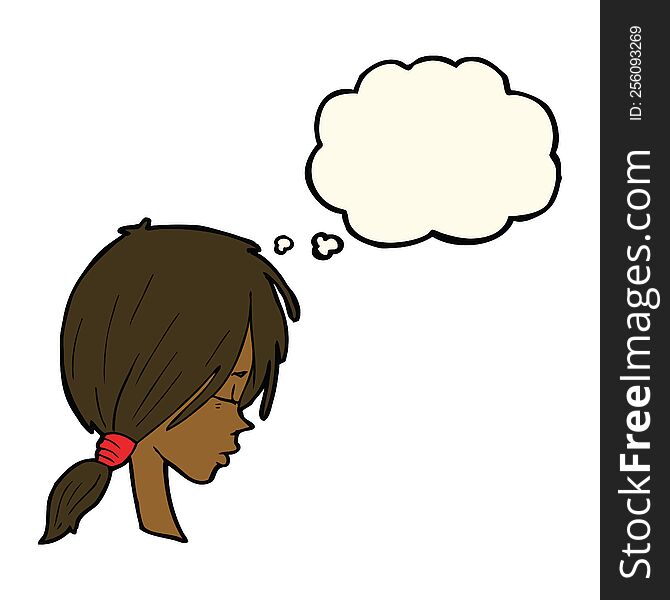 Cartoon Girl Looking Thoughtful With Thought Bubble