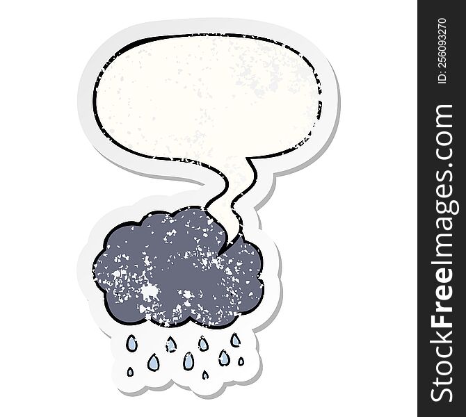 Cartoon Cloud Raining And Speech Bubble Distressed Sticker