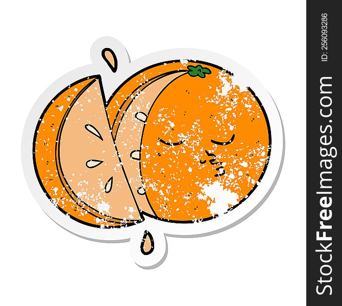 Distressed Sticker Of A Cartoon Orange