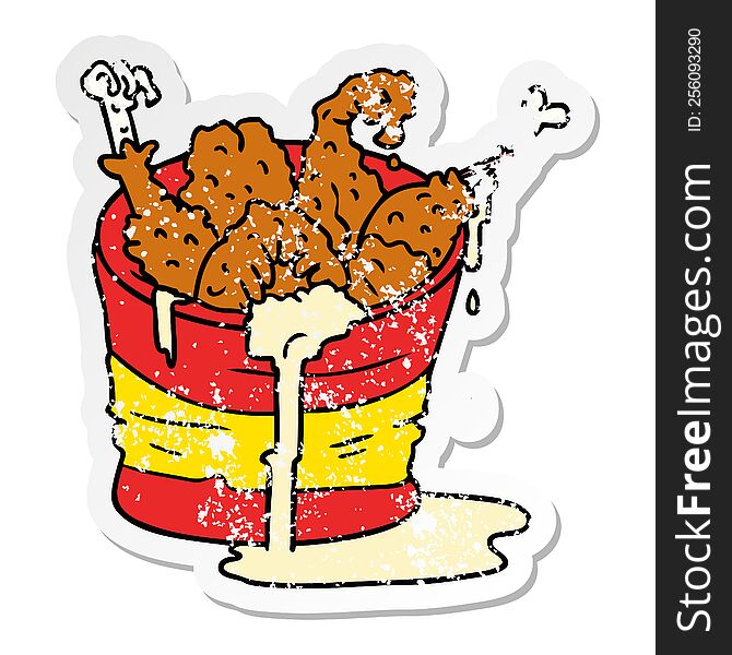 hand drawn distressed sticker cartoon doodle bucket of fried chicken