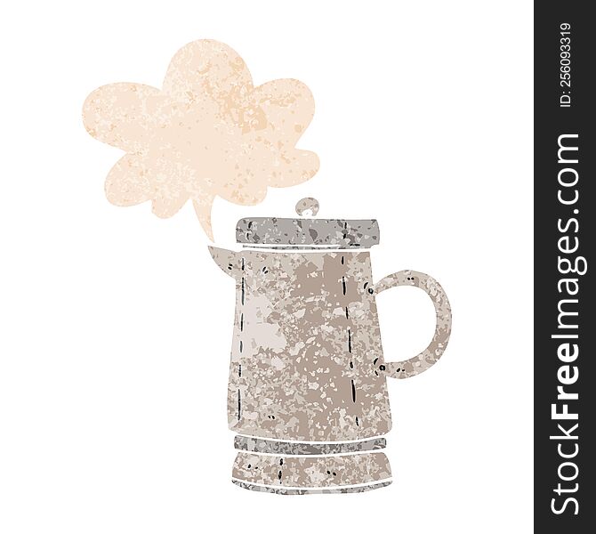 cartoon old kettle with speech bubble in grunge distressed retro textured style. cartoon old kettle with speech bubble in grunge distressed retro textured style