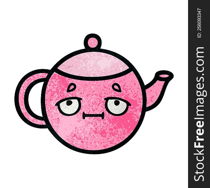 retro grunge texture cartoon of a teapot
