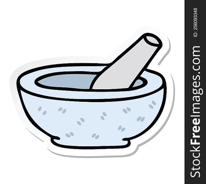 Sticker Of A Quirky Hand Drawn Cartoon Pestle And Mortar