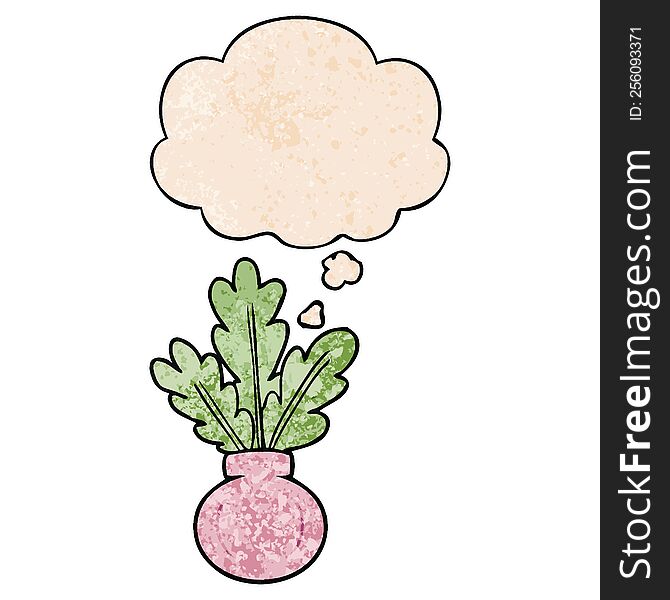 plant in vase with thought bubble in grunge texture style. plant in vase with thought bubble in grunge texture style