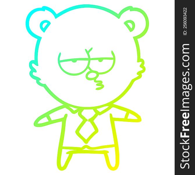 cold gradient line drawing of a bear boss cartoon