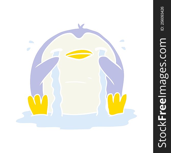 Flat Color Style Cartoon Crying Penguin