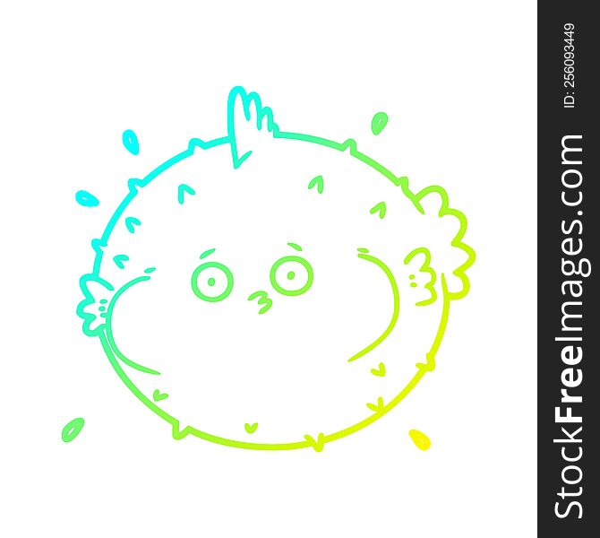 Cold Gradient Line Drawing Cartoon Puffer Fish