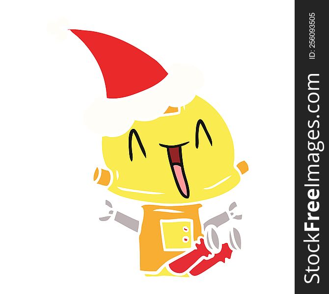 flat color illustration of a robot wearing santa hat