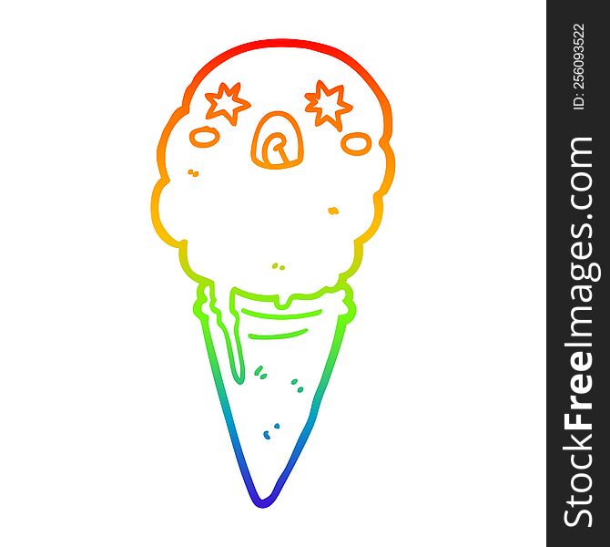 Rainbow Gradient Line Drawing Cartoon Shocked Ice Cream