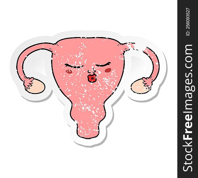 Distressed Sticker Of A Cartoon Uterus