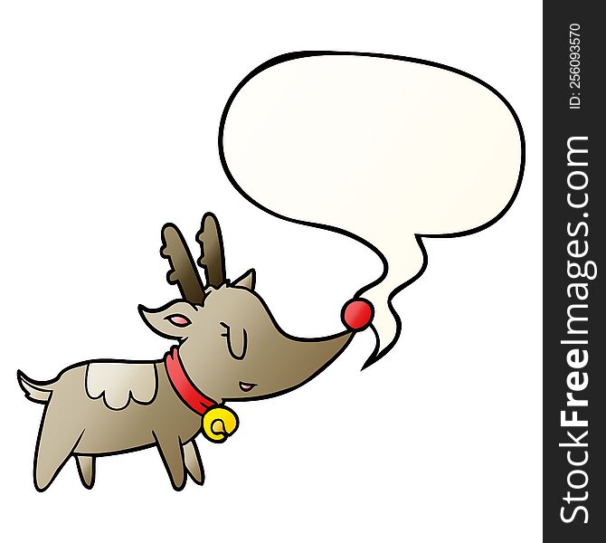 cartoon christmas reindeer and speech bubble in smooth gradient style