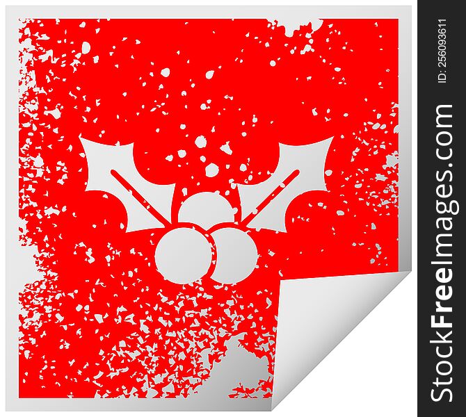 Distressed Square Peeling Sticker Symbol Christmas Holly