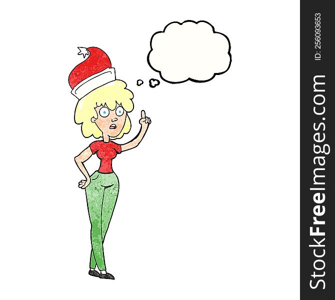 Thought Bubble Textured Cartoon Woman Wearing Santa Hat