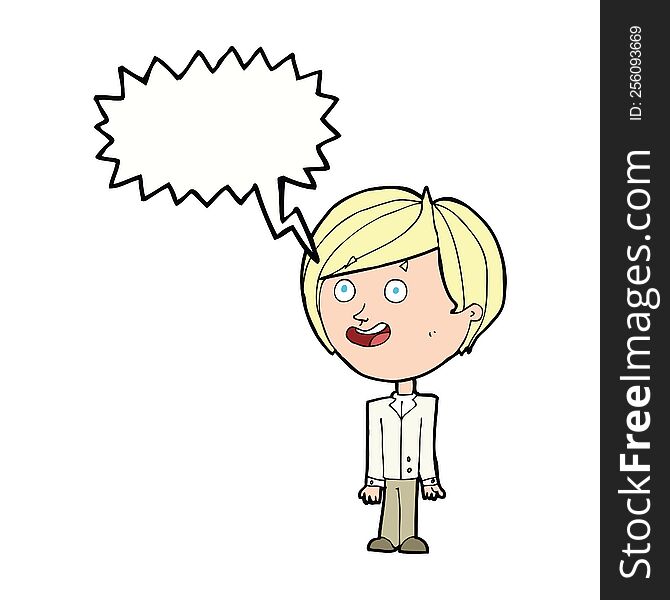 Cartoon Happy Surprised Boy With Speech Bubble