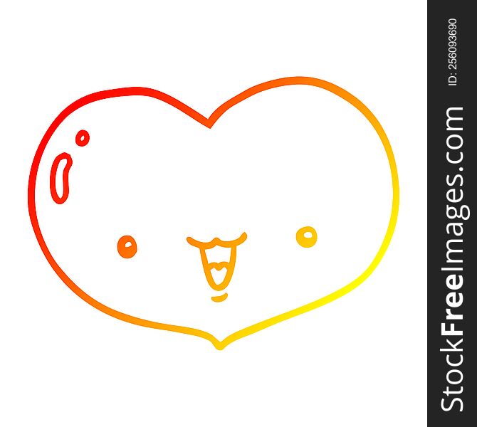 warm gradient line drawing of a cartoon love heart character