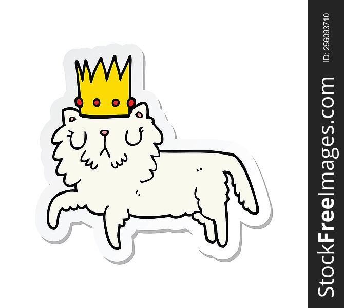 Sticker Of A Cartoon Cat Wearing Crown