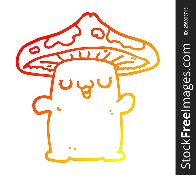 Warm Gradient Line Drawing Cartoon Mushroom Creature