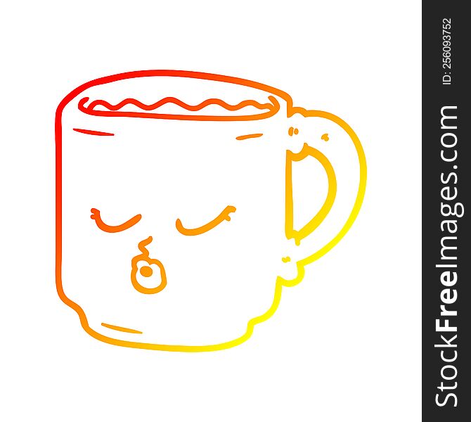warm gradient line drawing of a cartoon coffee mug