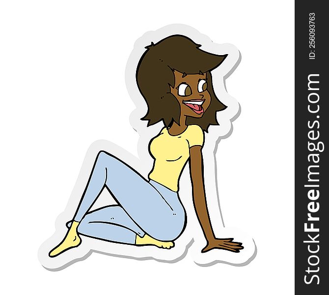 Sticker Of A Cartoon Pretty Woman Looking Happy